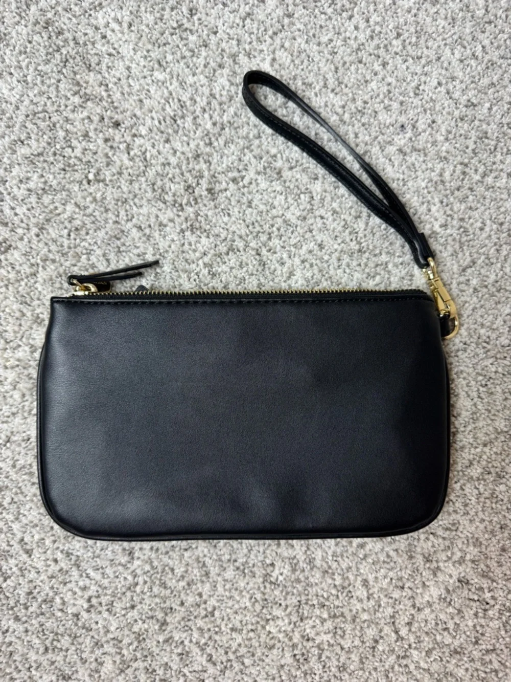 Nine West Black Vegan Leather Wristlet Clutch Bag Gold Hardware Minimalist Chic